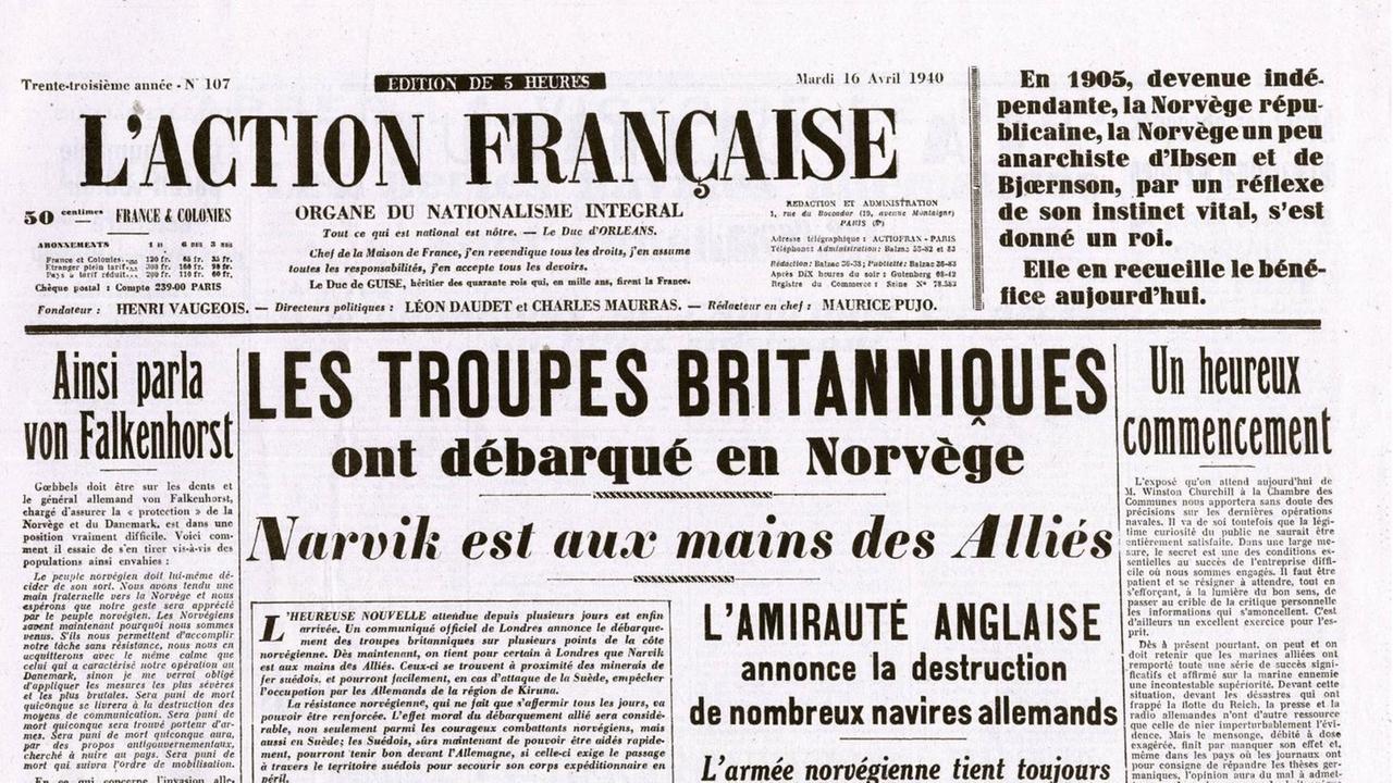 Titelseite der nationalistischen französischen Zeitschrift L'Action française um 1940