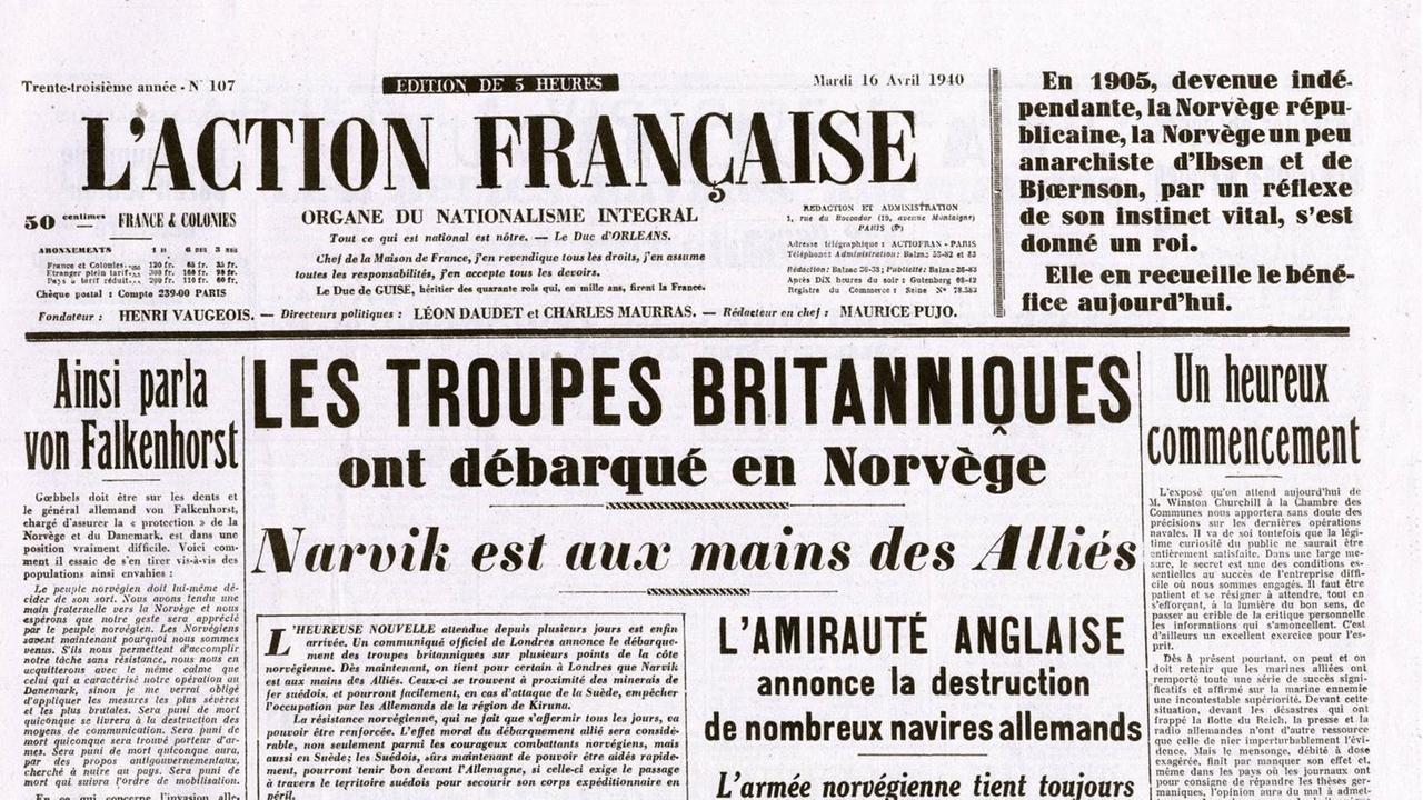 Titelseite der nationalistischen französischen Zeitschrift L'Action française um 1940 Titelseite der nationalistischen französischen Zeitschrift L'Action française um 1940