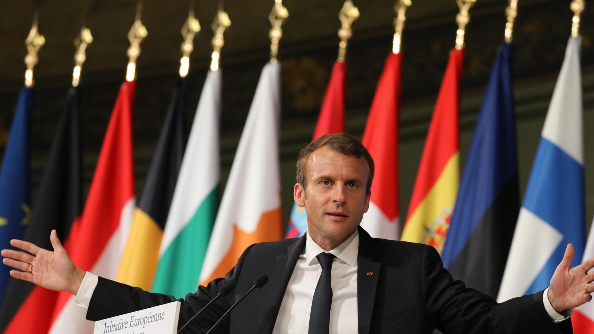 Der französische Präsident Macron bei seiner Europa-Grundsatzrede an der Sorbonne-Universität Der französische Präsident Macron bei seiner Europa-Grundsatzrede an der Sorbonne-Universität