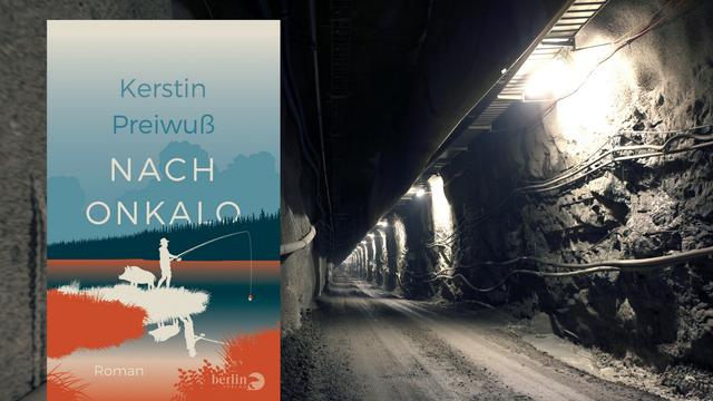 Cover des Buchs "Nach Onkalo" von Kerstin Preiwuß vor dem Hintergrund des Stollens für das finnische Atomendlager in Onkalo