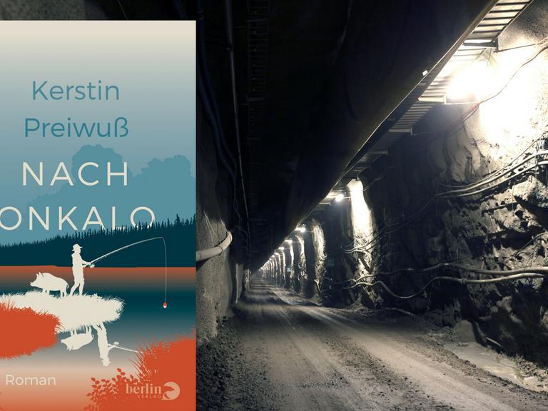 Cover des Buchs "Nach Onkalo" von Kerstin Preiwuß vor dem Hintergrund des Stollens für das finnische Atomendlager in Onkalo