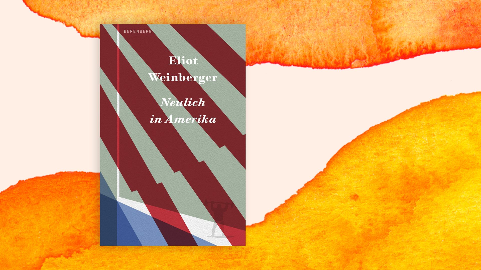 Das Cover von Eliot Weinbergers Buch "Neulich in Amerika" auf orange-weißem Grund. Das Cover zeigt einen Teil der roten und weißen Streifen der Flagge der USA. Das Cover von Eliot Weinbergers Buch "Neulich in Amerika" auf orange-weißem Grund. Das Cover zeigt einen Teil der roten und weißen Streifen der Flagge der USA.