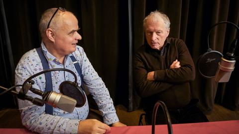 Hörspiel: "Das Tier der Zeit", Produktion Deutschlandradio Kultur 2016 Abgebildet: Leopold von Verschuer, Valére Novarina (v.lks.)