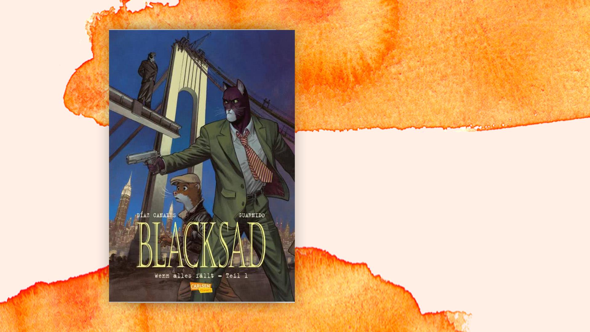 "Blacksad" Cover vor orangenem Hintergrund. "Blacksad" Cover vor orangenem Hintergrund.