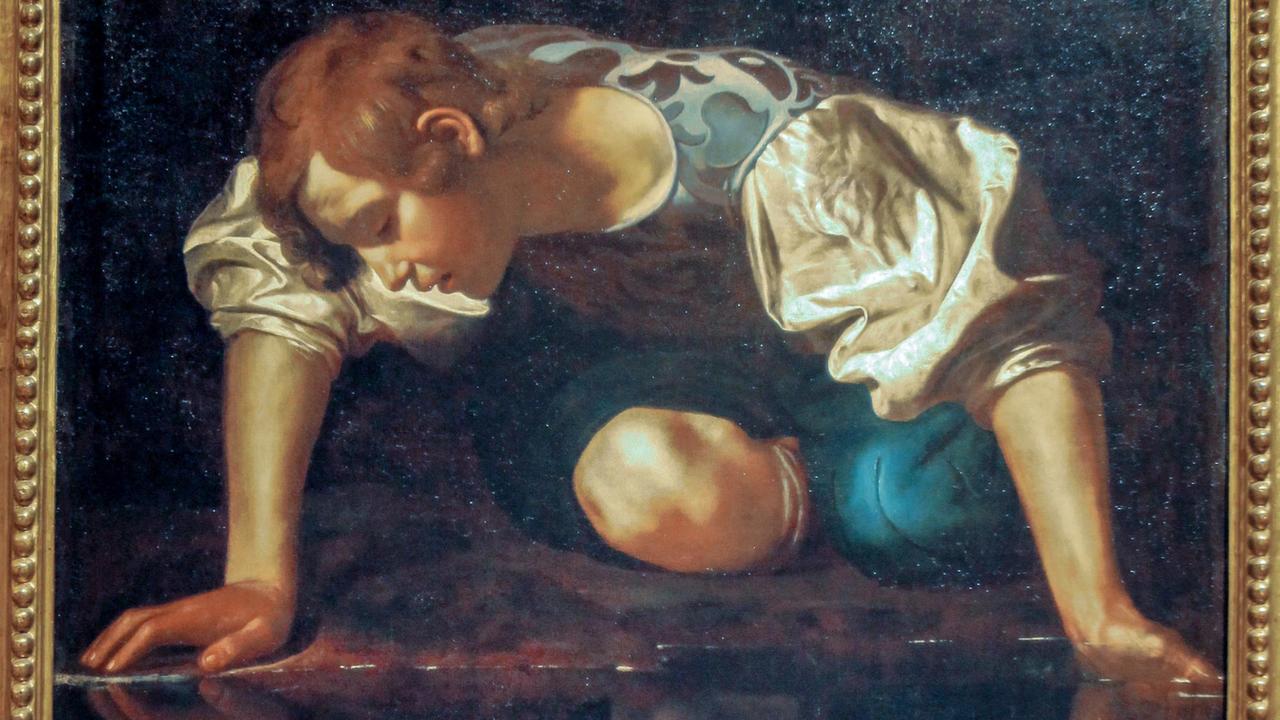 Das Gemälde "Narziss" (Narcissus, Narciso, 1598/99) des Künstlers Michelangelo Merisi da Caravaggio, aufgenommen am 15.07.2015 im Museum Galleria Nazionale d'Arte Antica in Rom (Latium) Italien. Foto: Fredrik von Erichsen
