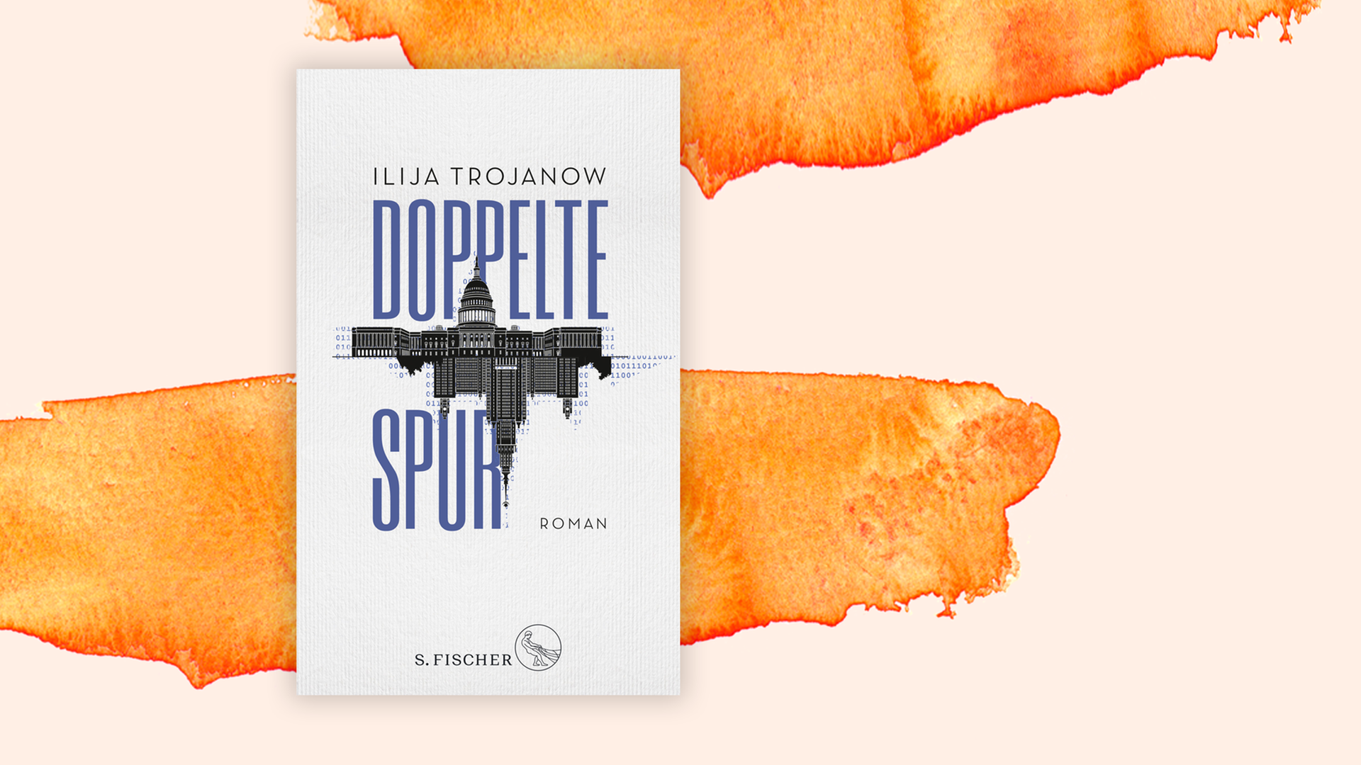 Cover von Ilja Trojanow "Doppelte Spur" vor einem Aquarellhintergrund Cover von Ilja Trojanow "Doppelte Spur" vor einem Aquarellhintergrund