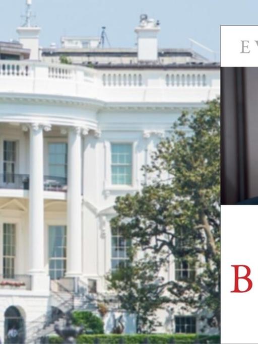 Das Buchcover " Joe Biden. Ein Porträt". Im Hintergrund das Weiße Haus.