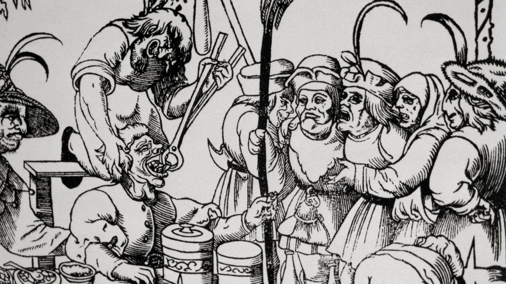 Satirische Darstellung eines allgemeinen Arztes im Mittelalter. Satirische Darstellung eines allgemeinen Arztes im Mittelalter.
