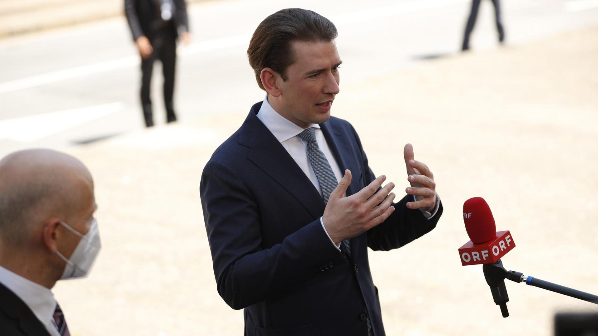 Österreichs Kanzler Sebastian Kurz auf dem EU Gipfel im Mai 2021 Österreichs Kanzler Sebastian Kurz auf dem EU Gipfel im Mai 2021