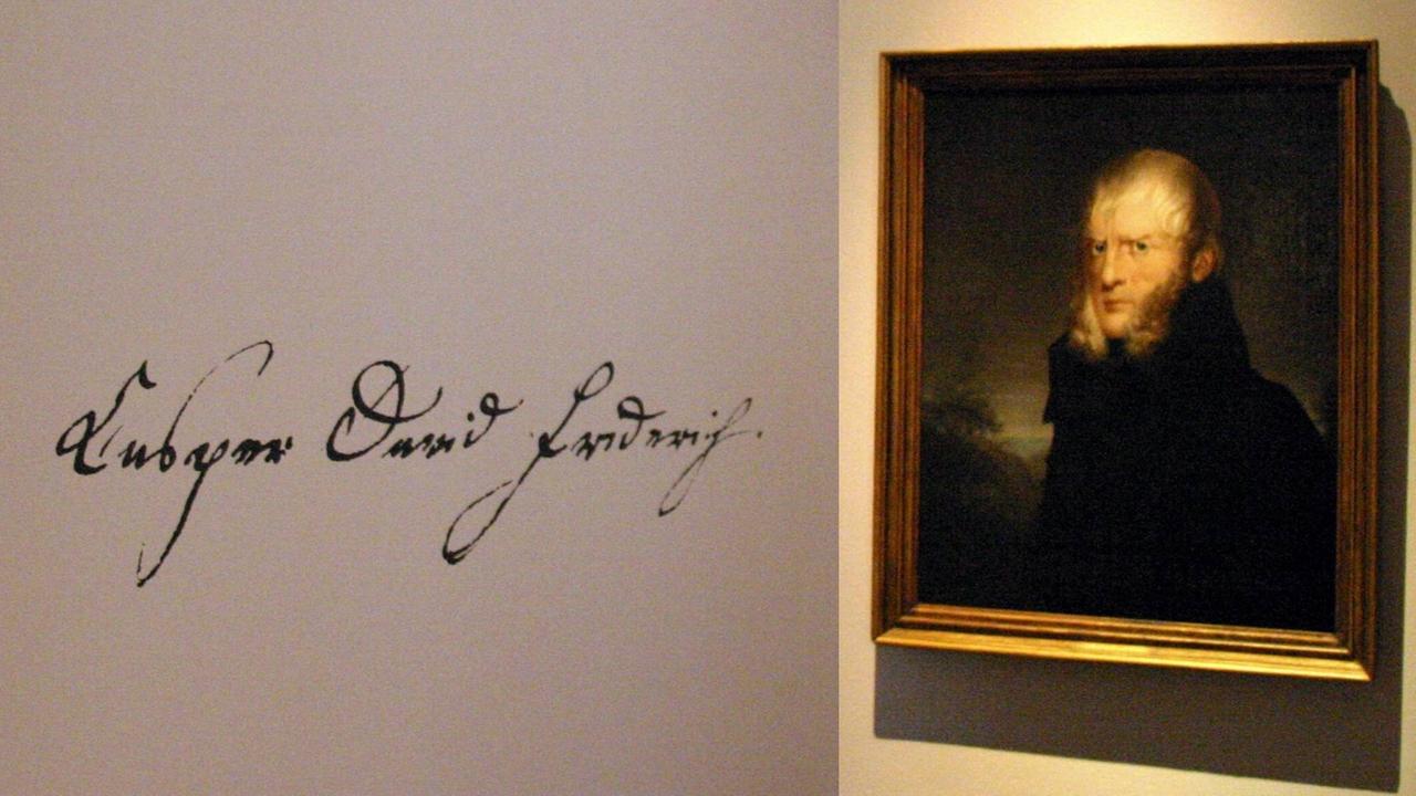Bildnis und Signatur Caspar David Friedrichs im Pommerschen Landesmuseum in Greifswald