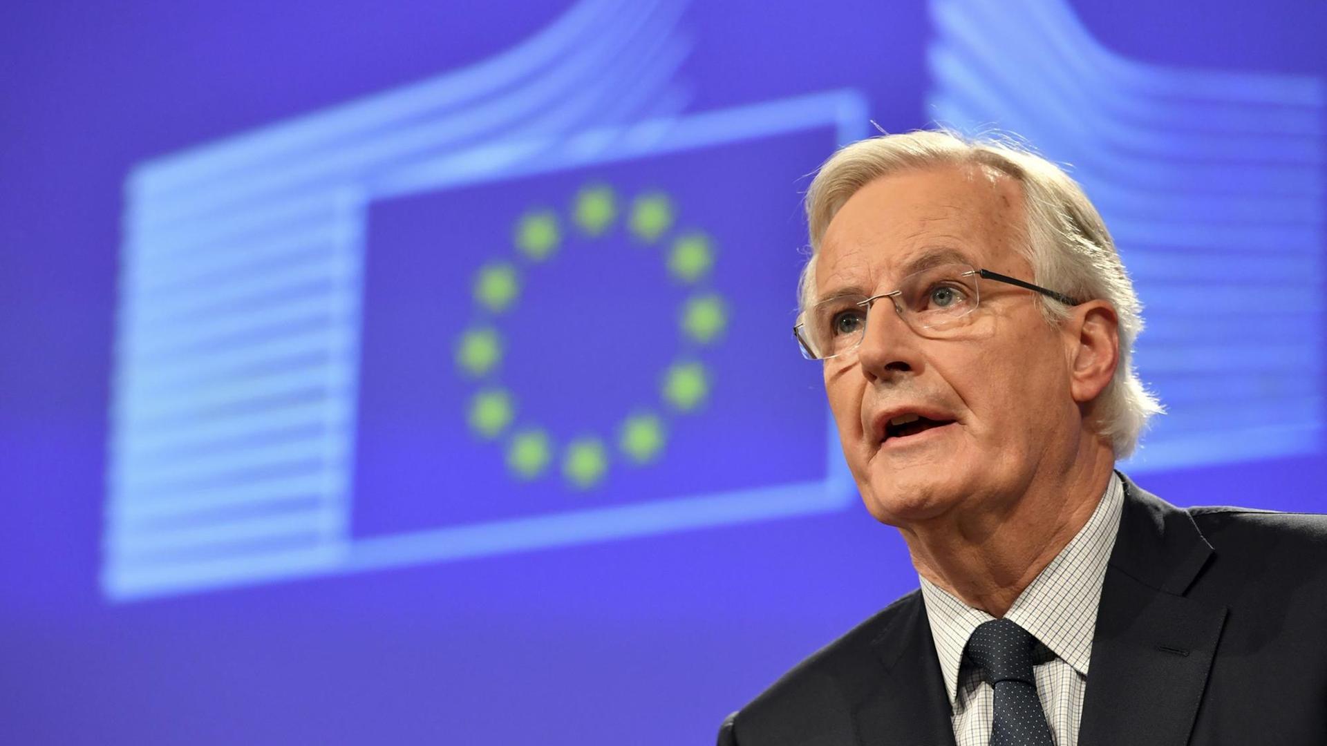 EU-Chefunterhändler Michel Barnier bei einer Pressekonferenz am 8.12.2017 in Brüssel EU-Chefunterhändler Michel Barnier bei einer Pressekonferenz am 8.12.2017 in Brüssel