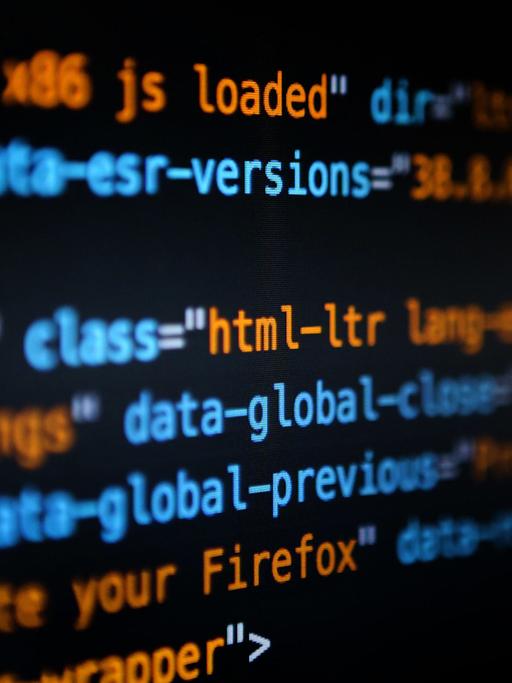 Ein Ausschnitt aus einem Computerbildschirm in der Nahaufnahme, darauf sind einzelne Befehle der Programmiersprache HTML zu sehen.