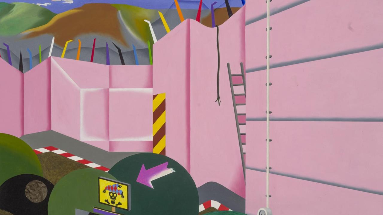 Ausschnitt aus dem Gemälde "Die reizende Mauer" von Wasja Götze (1988, Öl/Hartfaserplatte, 92x123cm, Privatbesitz) - zu sehen in der Ausstellung "Point of No Return" in Leipzig. Ausschnitt aus dem Gemälde "Die reizende Mauer" von Wasja Götze (1988, Öl/Hartfaserplatte, 92x123cm, Privatbesitz) - zu sehen in der Ausstellung "Point of No Return" in Leipzig.