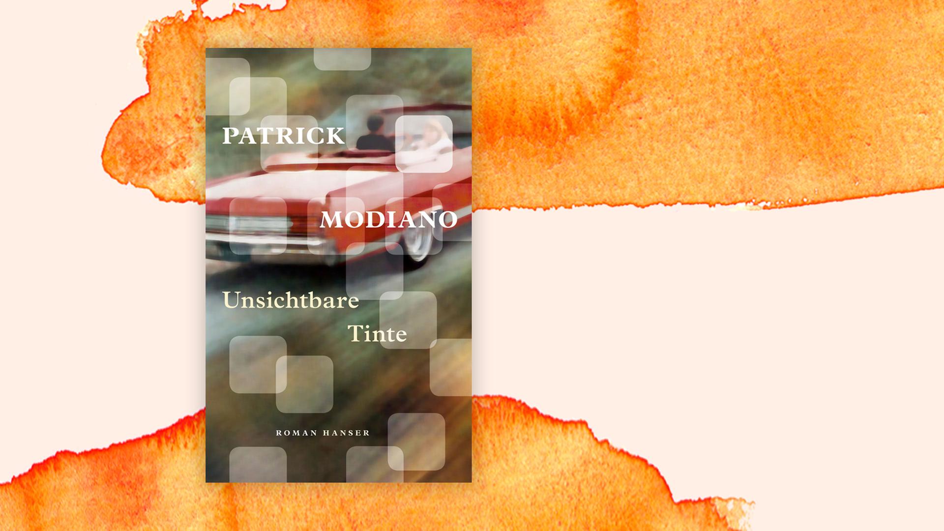 Das Buchcover "Unsichtbare Tinte" von Patrick Modiano vor einem grafischen Hintergrund