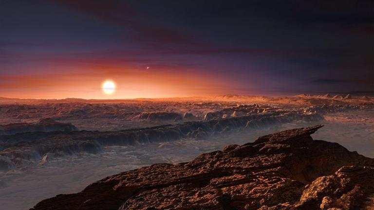 Viel Fantasie, wenig Wissen: Künstlerische Darstellung des möglichen Aussehens der Oberfläche des Planeten Proxima Centauri b Viel Fantasie, wenig Wissen: Künstlerische Darstellung des möglichen Aussehens der Oberfläche des Planeten Proxima Centauri b