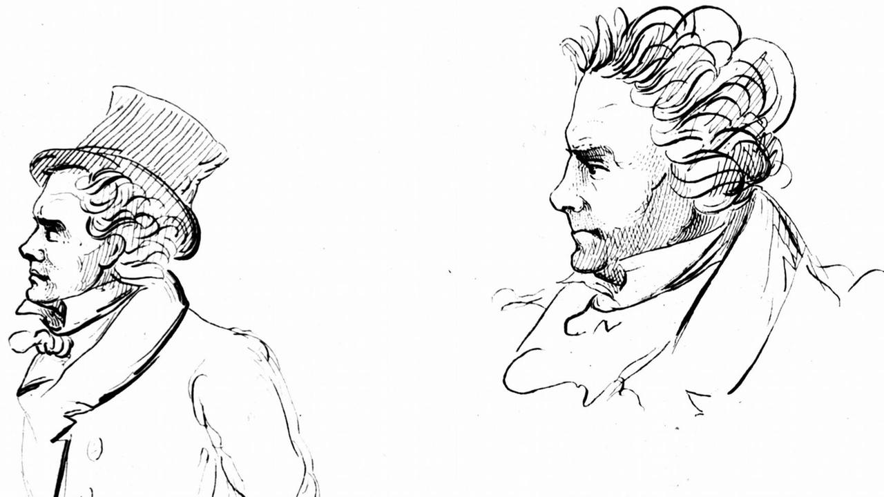 Der Komponist Ludwig van Beethoven auf einem zeitgenössischen Skizzenblatt Der Komponist Ludwig van Beethoven auf einem zeitgenössischen Skizzenblatt