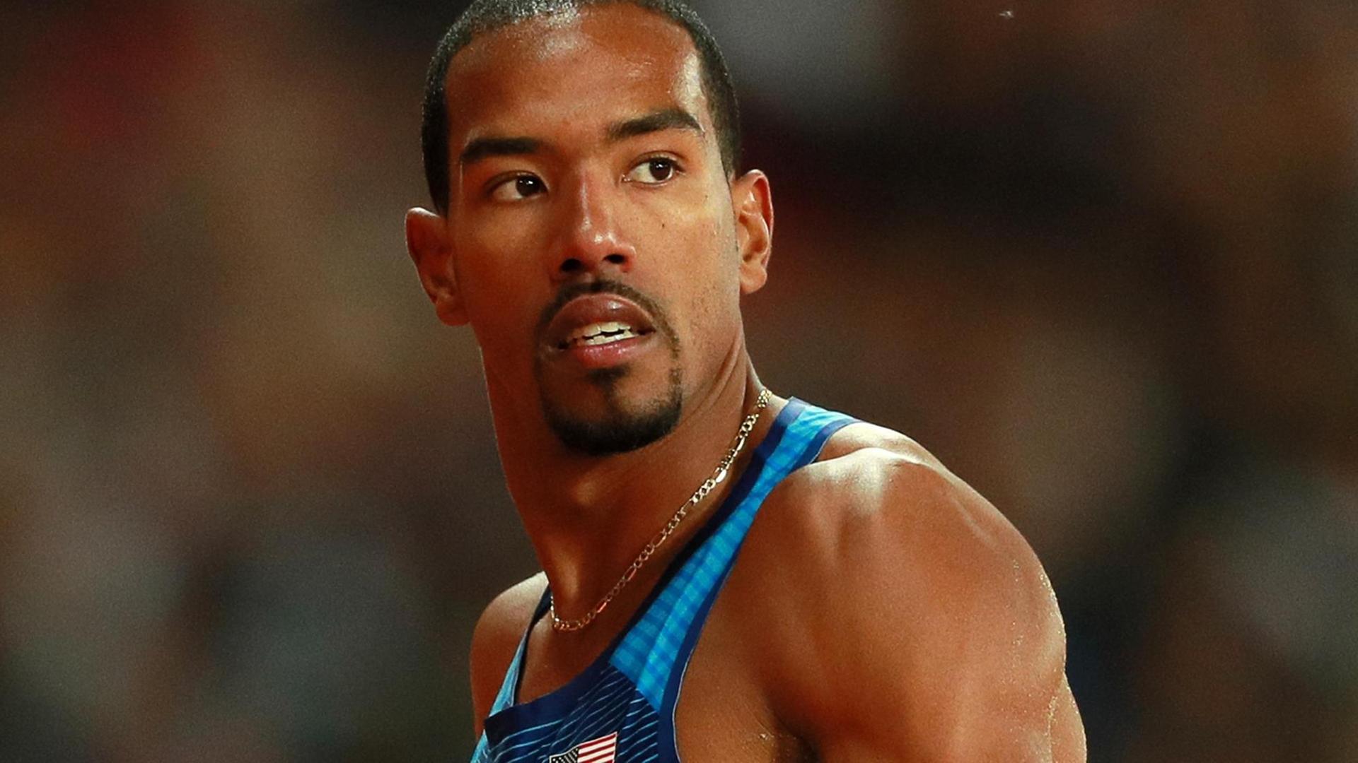 US-Leichtathlet Christian Taylor bei den Leichtathletik-Weltmeisterschaften 2017 in London. US-Leichtathlet Christian Taylor bei den Leichtathletik-Weltmeisterschaften 2017 in London.