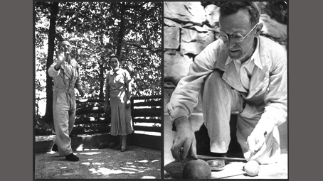 Hermann Hesse beim Bocciaspiel in Montagnola im Tessin mit Ninon Hesse, um 1935 Hermann Hesse beim Bocciaspiel in Montagnola im Tessin mit Ninon Hesse, um 1935