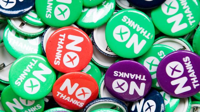 Buttons zur Entscheidungshilfe: Nein zur schottischen Unabhängigkeit