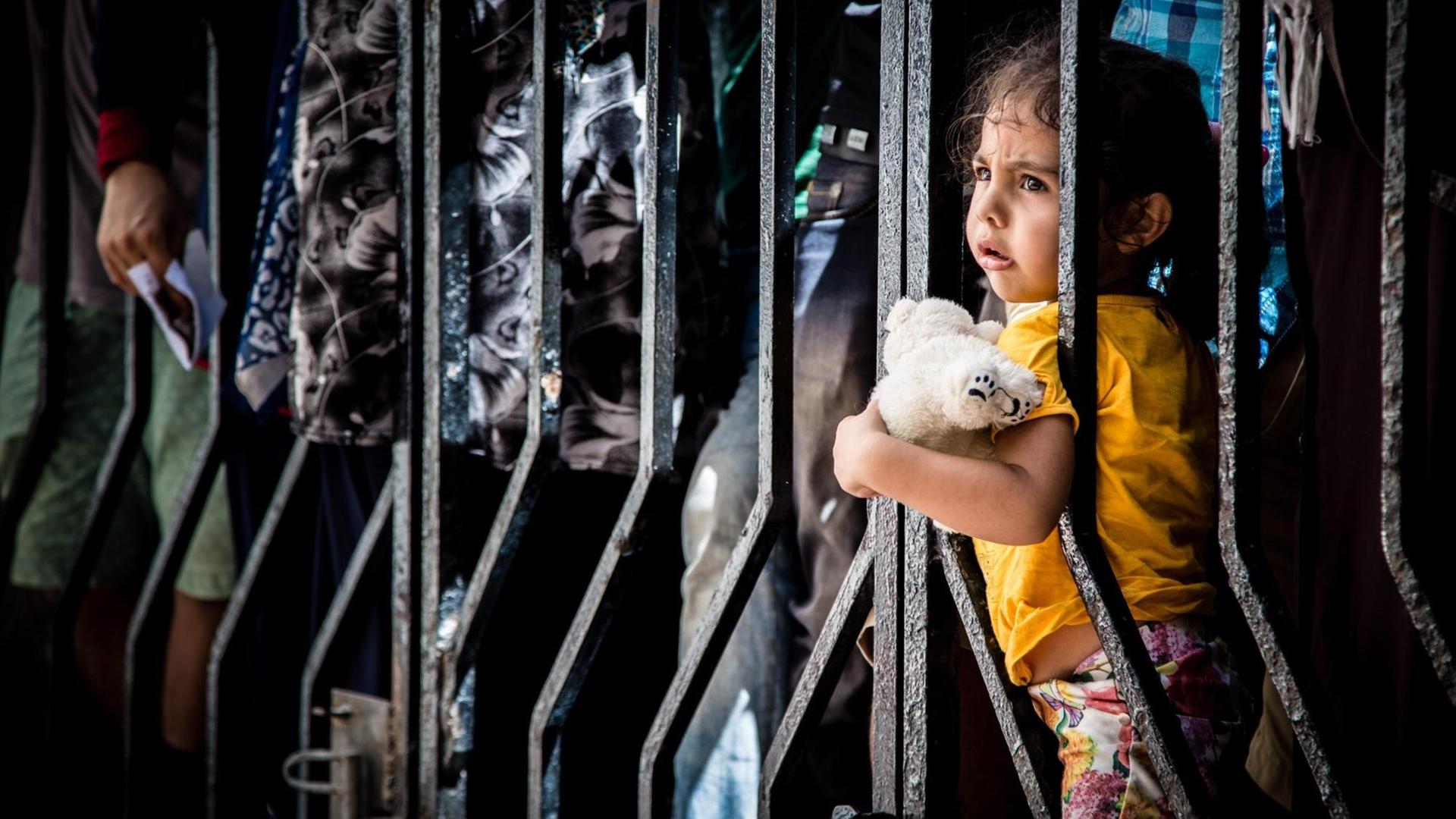 Die kleine Farah wartet mit ihren Eltern aus dem Irak auf der griechischen Insel Kos vor einer Polizeistation, um herauszufinden, ob sie als Flüchtlinge registriert wurden. Die kleine Farah wartet mit ihren Eltern aus dem Irak auf der griechischen Insel Kos vor einer Polizeistation, um herauszufinden, ob sie als Flüchtlinge registriert wurden.