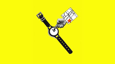 Illustration: Ein Finger zeigt auf ein Armbanduhr vor gelbem Hintergrund.