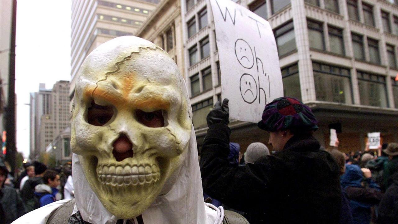 Protest gegen die Konfererenz der WTO am 1. Dezember 1999 in Seattle Protest gegen die Konfererenz der WTO am 1. Dezember 1999 in Seattle