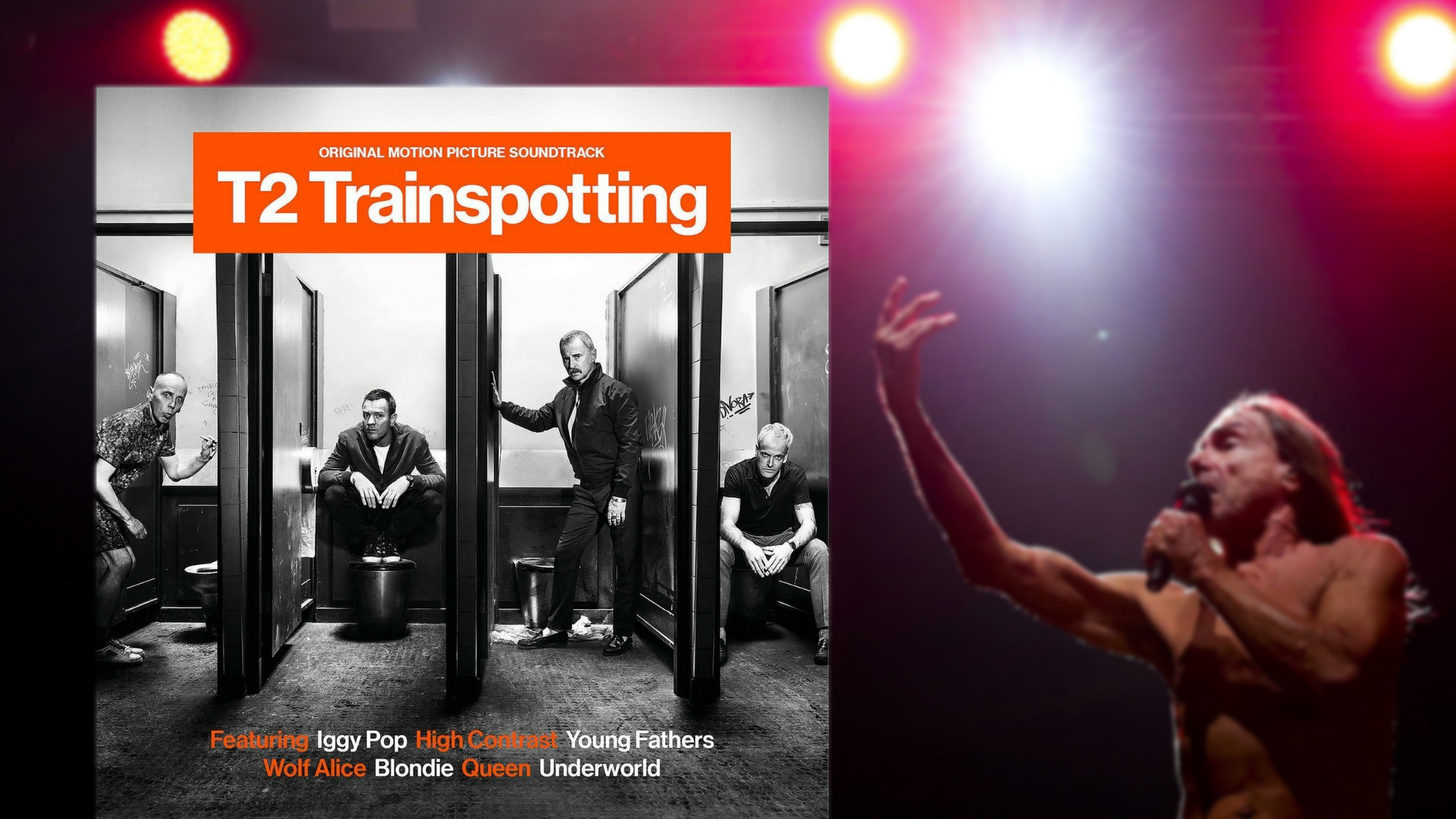 Das Plattencover zum Soundtrack von "T2 Trainspotting" - rechts: der Musiker Iggy Pop. Das Plattencover zum Soundtrack von "T2 Trainspotting" - rechts: der Musiker Iggy Pop.