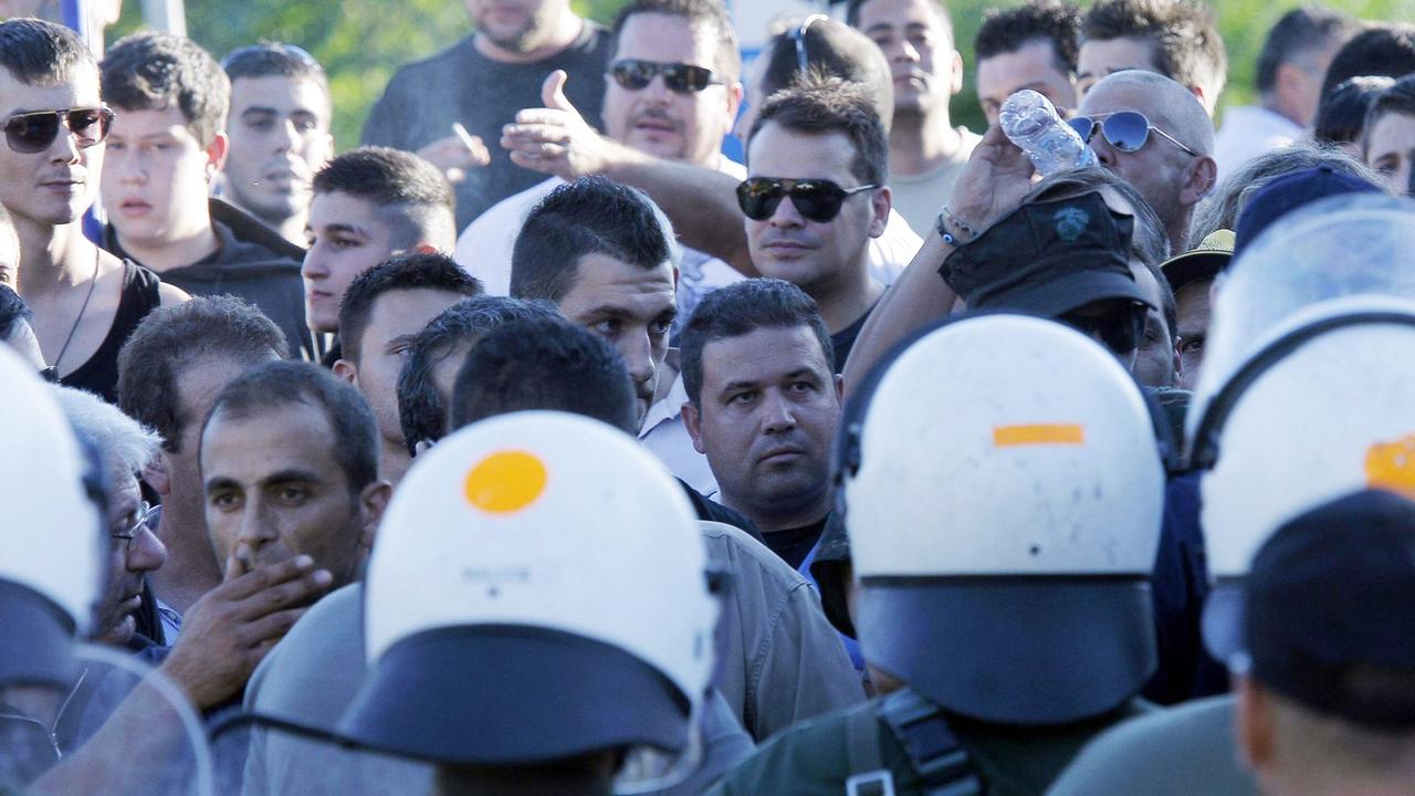 Protest bei der Eröffnung eines Flüchtlingszentrums in in Paranesti. Protest bei der Eröffnung eines Flüchtlingszentrums in in Paranesti.
