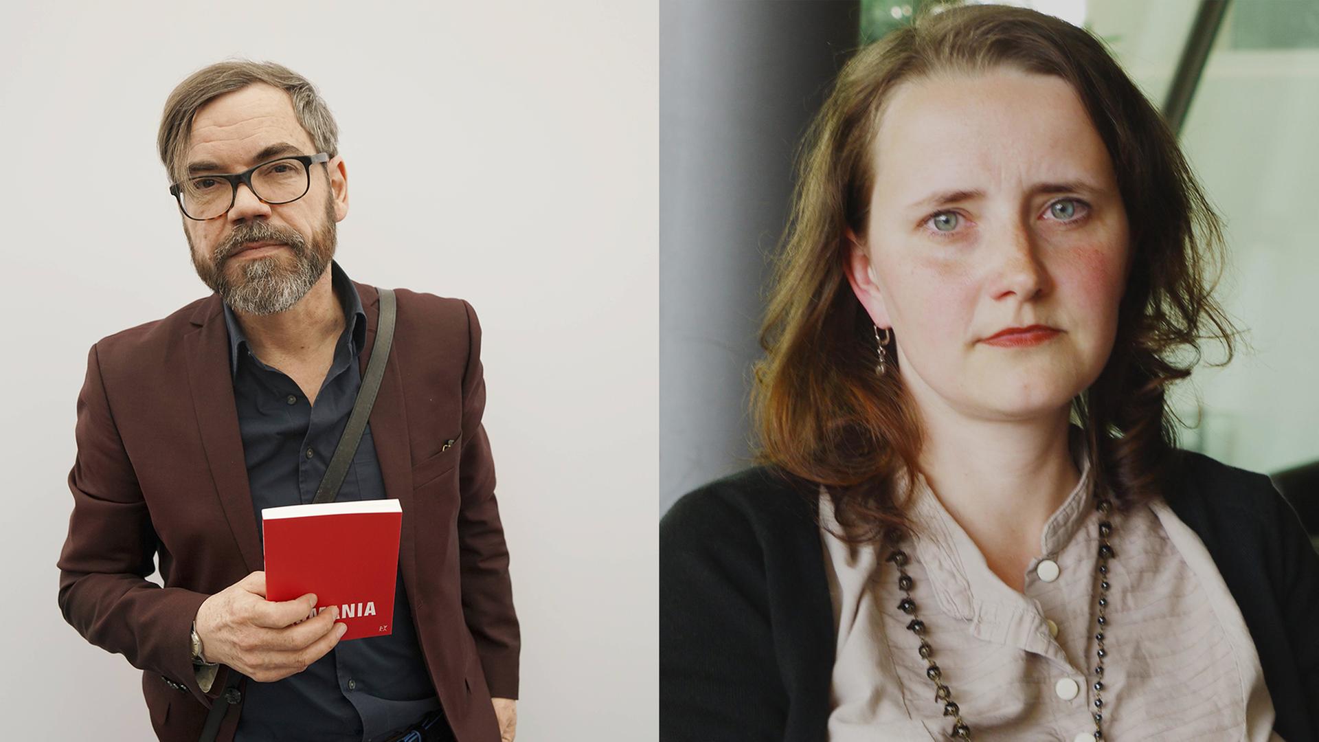 Eine Collage zeigt den Autor David Wagner neben einem Porträtbild der Autorin Julia Schoch. Eine Collage zeigt den Autor David Wagner neben einem Porträtbild der Autorin Julia Schoch.