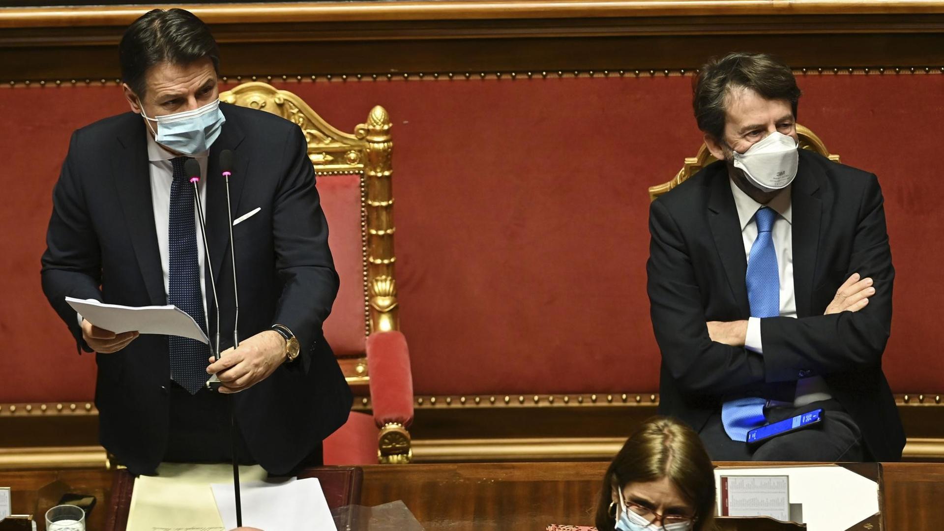 Minister-Präsident Guiseppe Conte spricht im Senat. Minister-Präsident Guiseppe Conte spricht im Senat.