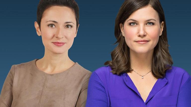 Nazan Gökdemir und Hanna Zimmermann stehen mit verschränkten Armen vor einem blauen Hintergrund Nazan Gökdemir und Hanna Zimmermann stehen mit verschränkten Armen vor einem blauen Hintergrund