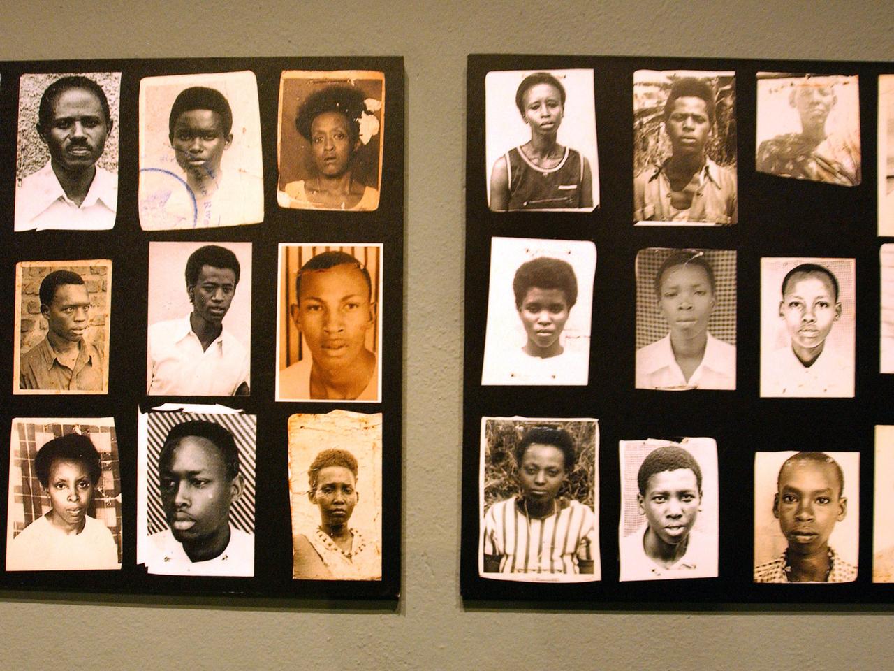 Fotografien von Opfern des Völkermordes in einer Gedenkstätte in Ruandas Hauptstadt Kigali Fotografien von Opfern des Völkermordes in einer Gedenkstätte in Ruandas Hauptstadt Kigali
