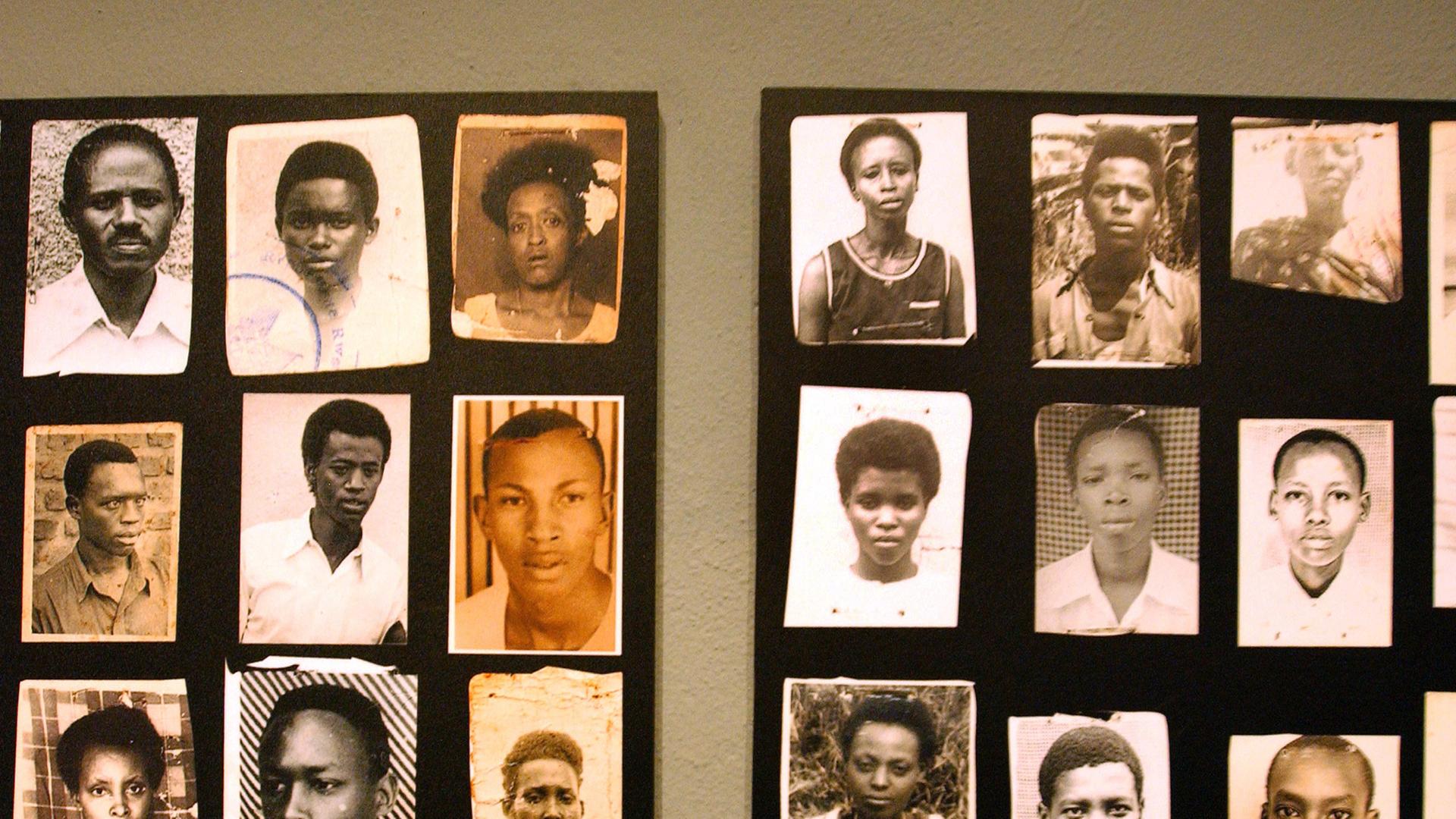 Fotografien von Opfern des Völkermordes in einer Gedenkstätte in Ruandas Hauptstadt Kigali. Fotografien von Opfern des Völkermordes in einer Gedenkstätte in Ruandas Hauptstadt Kigali.