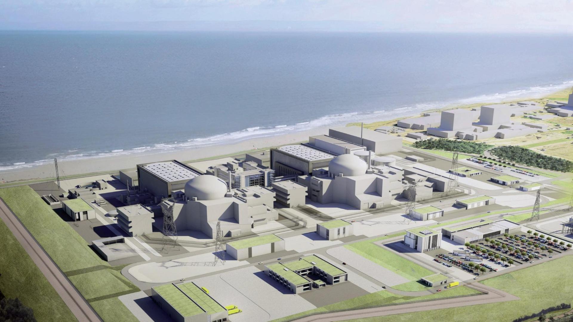 Die Computergrafik des EDF-Konzerns zeigt das geplante britische Atomkraftwerk Hinkley Point. Die Computergrafik des EDF-Konzerns zeigt das geplante britische Atomkraftwerk Hinkley Point.
