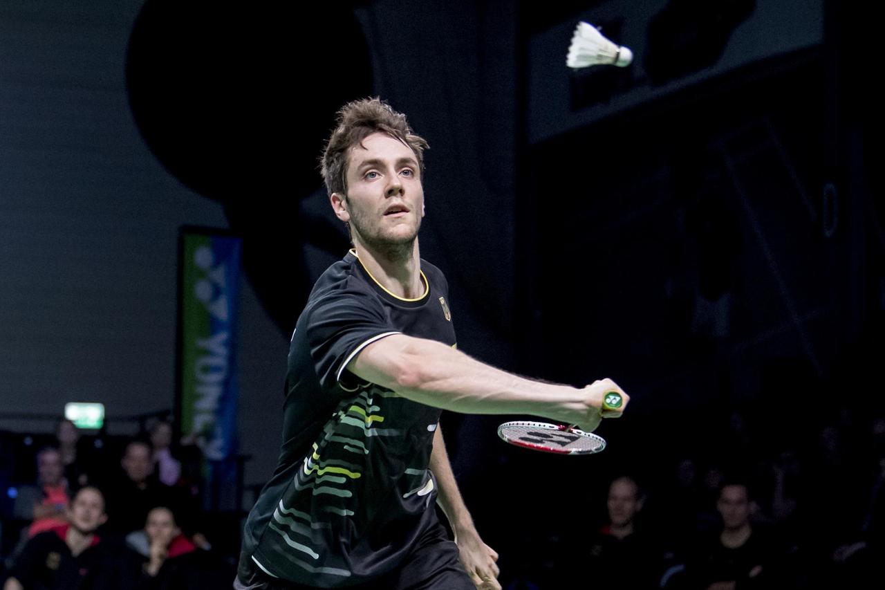 Der deutsche Badminton-Nationalspieler Mark Lamsfuß in Aktion. Der deutsche Badminton-Nationalspieler Mark Lamsfuß in Aktion.