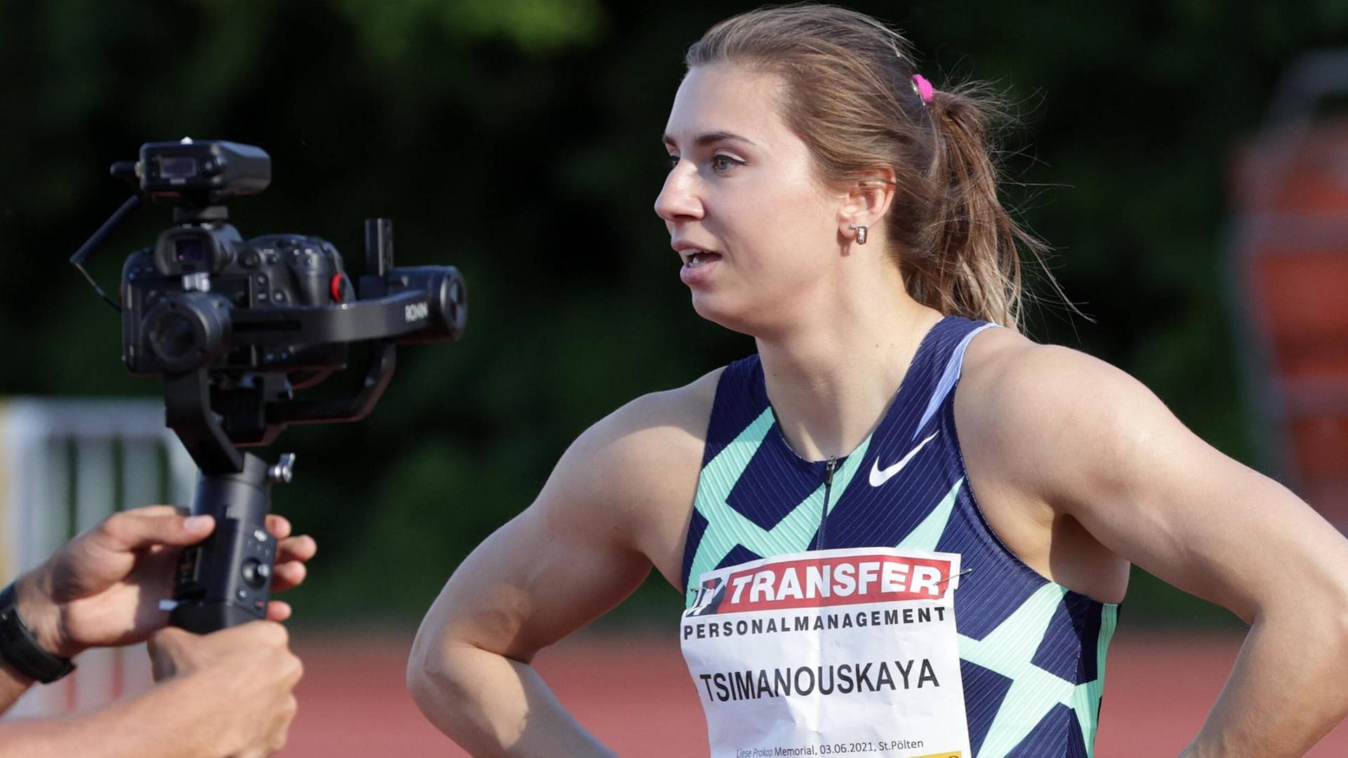 Die belarussische Sprinterin Kristina Timanowskaja bei einem Wettkampf. Die belarussische Sprinterin Kristina Timanowskaja bei einem Wettkampf.