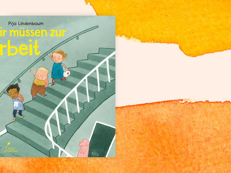 Das Cover des Kinderbuches "Wir müssen zur Arbeit", auf dem eine Illustration mit drei Kindern in Arbeitsmonturen zu sehen ist.