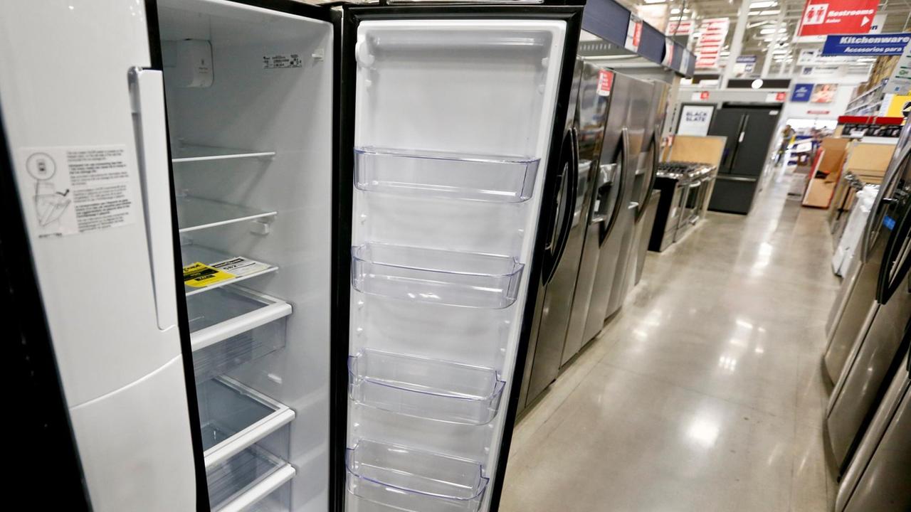 A selection of refigerators are available for sale at a big box store in Cranberry Township, USA, April 11, 2018. A U.N.-backed report claims making air conditioners and fridges more energy efficient and using more climate-friendly refrigerants can significantly slow global warming. (AP Photo/Keith Srakocic) A selection of refigerators are available for sale at a big box store in Cranberry Township, USA, April 11, 2018. A U.N.-backed report claims making air conditioners and fridges more energy efficient and using more climate-friendly refrigerants can significantly slow global warming. (AP Photo/Keith Srakocic)