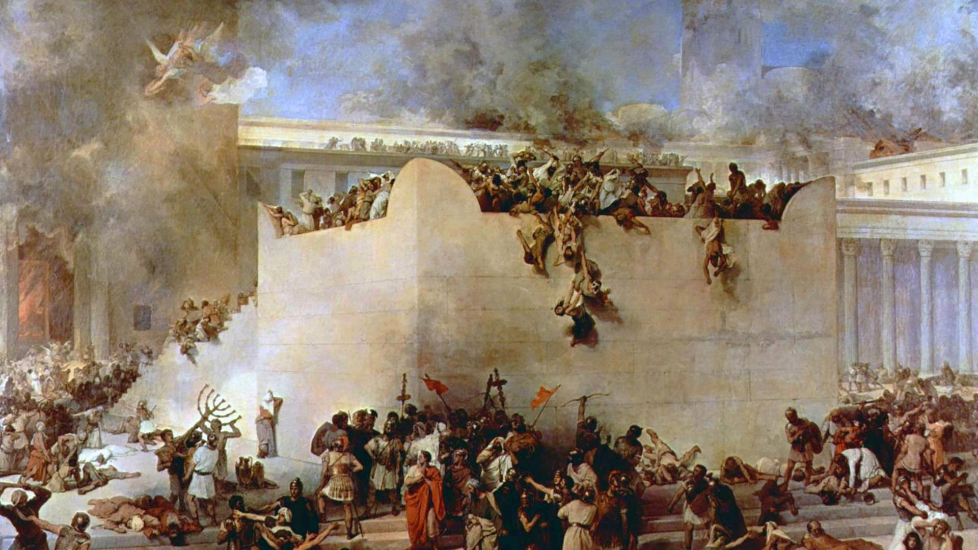"Die Zerstörung des Tempels von Jerusalem": Ölgemälde des venzianischen Malers Francesco Hayez von 1867. "Die Zerstörung des Tempels von Jerusalem": Ölgemälde des venzianischen Malers Francesco Hayez von 1867.