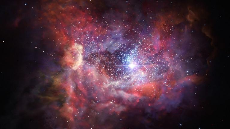 Künstlerische Darstellung des Sternenstaubs in der fernen Galaxie A2744_YD4 
