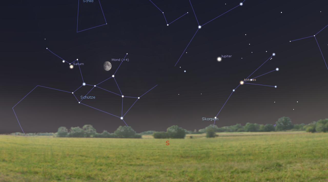 Der Mond steht heute rechts von Saturn, morgen links Der Mond steht heute rechts von Saturn, morgen links