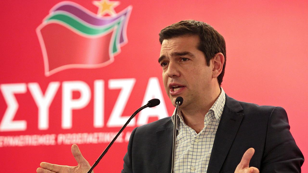 Griechenlands Ministerpräsident Alexis Tsipras hält eine Rede beim Treffen seiner Partei Syriza am 23. Mai 2015 in Athen. Griechenlands Ministerpräsident Alexis Tsipras hält eine Rede beim Treffen seiner Partei Syriza am 23. Mai 2015 in Athen.