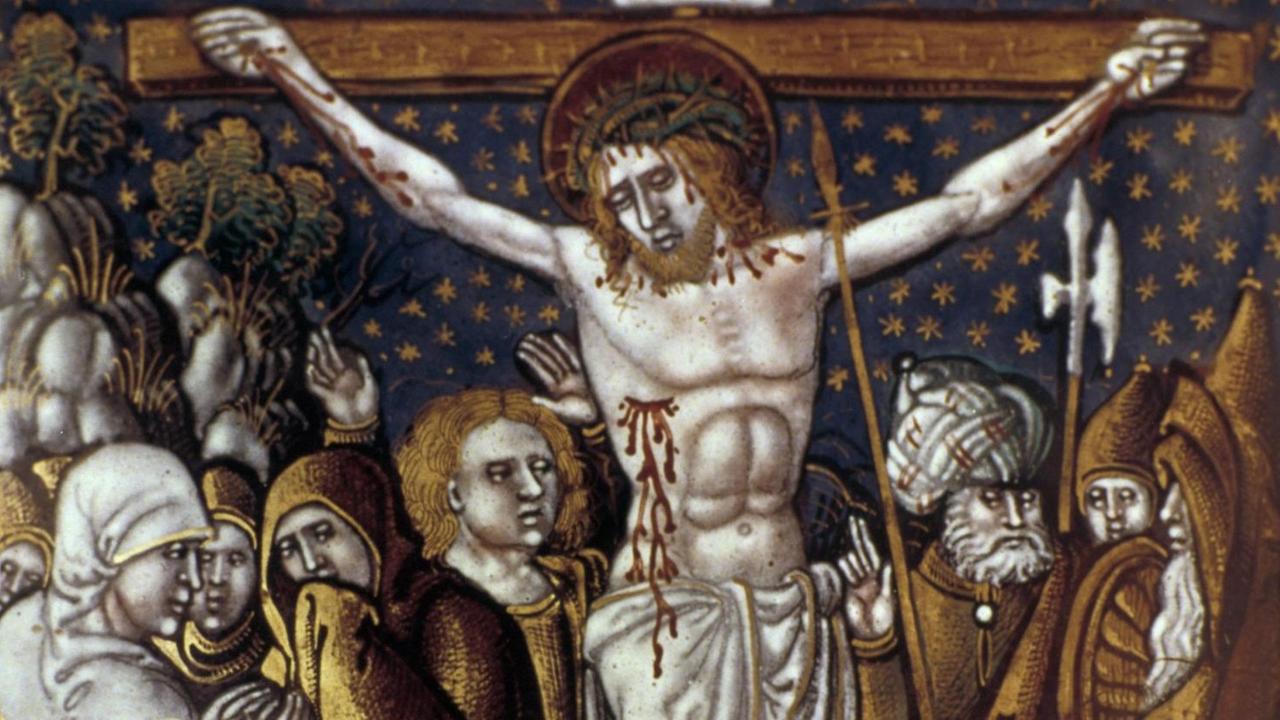 Gemälde von Jesus am Kreuz, ca. 16. Jahrhundert. Gemälde von Jesus am Kreuz, ca. 16. Jahrhundert.