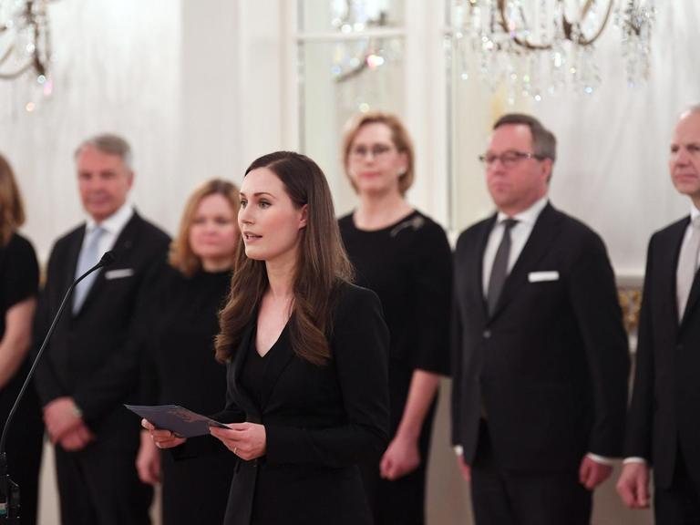 Die finnische Ministerpräsidentin Sanna Marin während des Besuches im Präsidentenpalast.