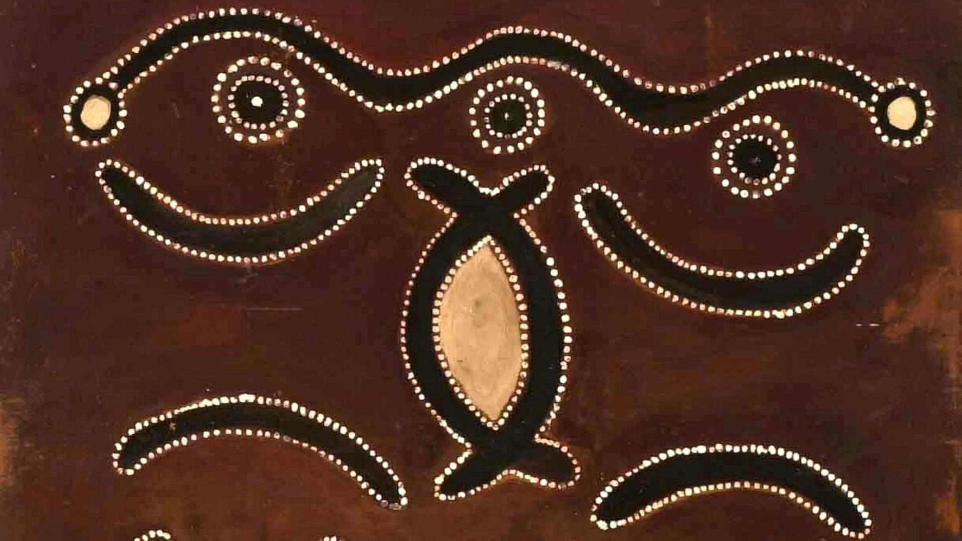 Symbole der Aborigines - Sonne, Mond und Sterne - auf einem Kunstwerk. Symbole der Aborigines - Sonne, Mond und Sterne - auf einem Kunstwerk.