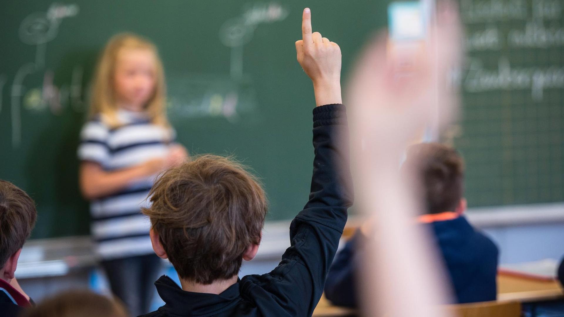 Schüler einer 3. Klasse melden sich im Unterricht Foto: Andreas Arnold/dpa | Verwendung weltweit Schüler einer 3. Klasse melden sich im Unterricht Foto: Andreas Arnold/dpa | Verwendung weltweit