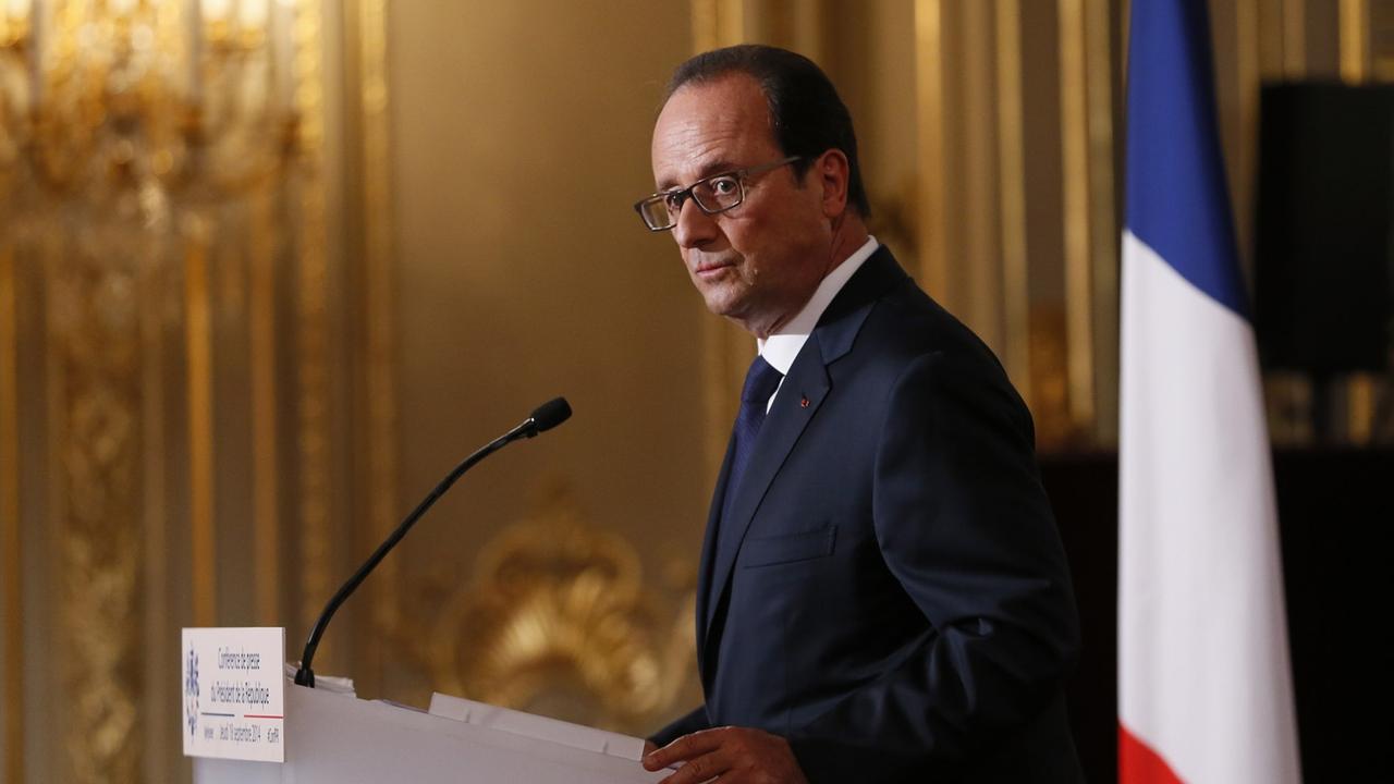 Der französische Staatspräsident Francois Hollande auf seiner Pressekonferenz am 18. September 2014 im Elysee-Palast. 