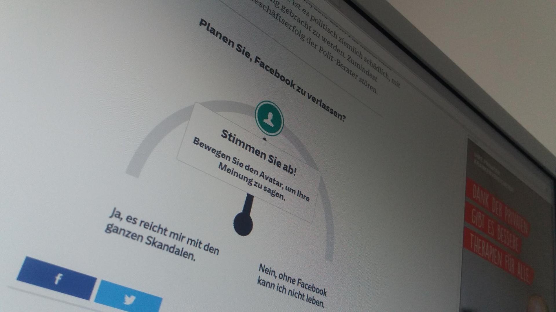 Online-Umfragen sind allgegenwärtig. Hier fragt die Süddeutsche Zeitung danach, wer Facebook verlassen will.