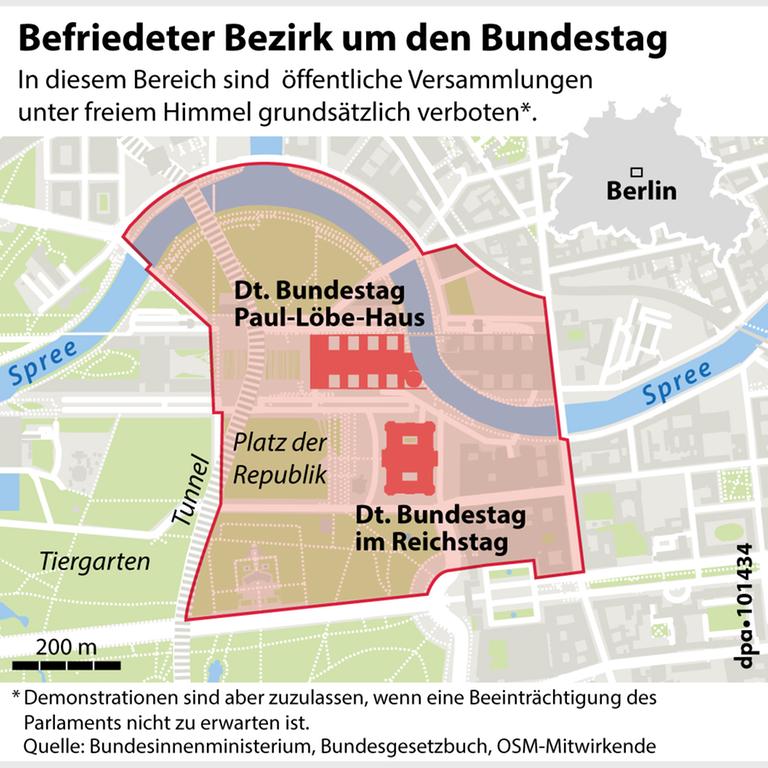Grafik-Karte Nr. 101434, Format 90 x 90 mm, "Befriedeter Bezirk um Bundestag"; Garfik: J. Reschke, Redaktion: J. Schneider