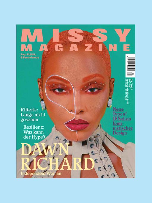 Cover des aktuellen Missy Magazines vor hellblauem Hintergrund
